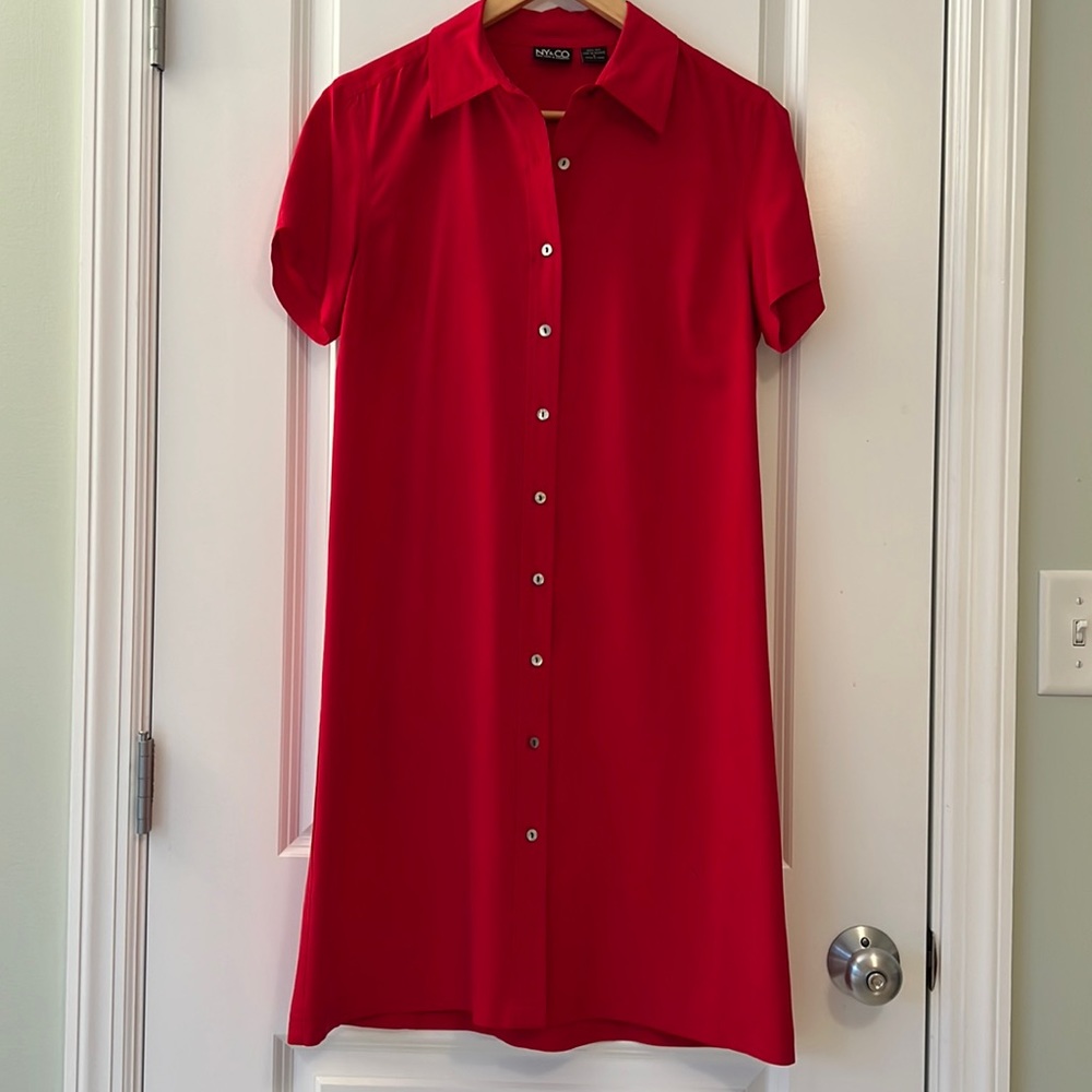 Vintage Red Silk NY & Co Short Sleeve Dress, Size 8